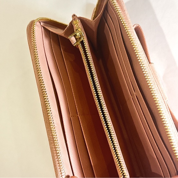 Prada Light Pink Bow Saffiano Leather Zippy Wallet - Picture 10 of 15